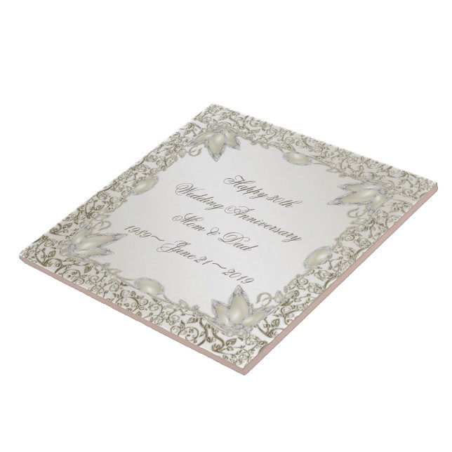 Elegant Pearl 30th Wedding Anniversary Tile (Side)