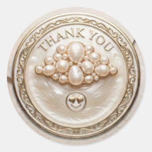 Elegant Pearl and Gold 'Thank You' Round Sticker
