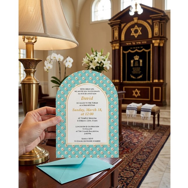 Elegant Pearl Bar Mitzvah Invitation (Creator Uploaded)