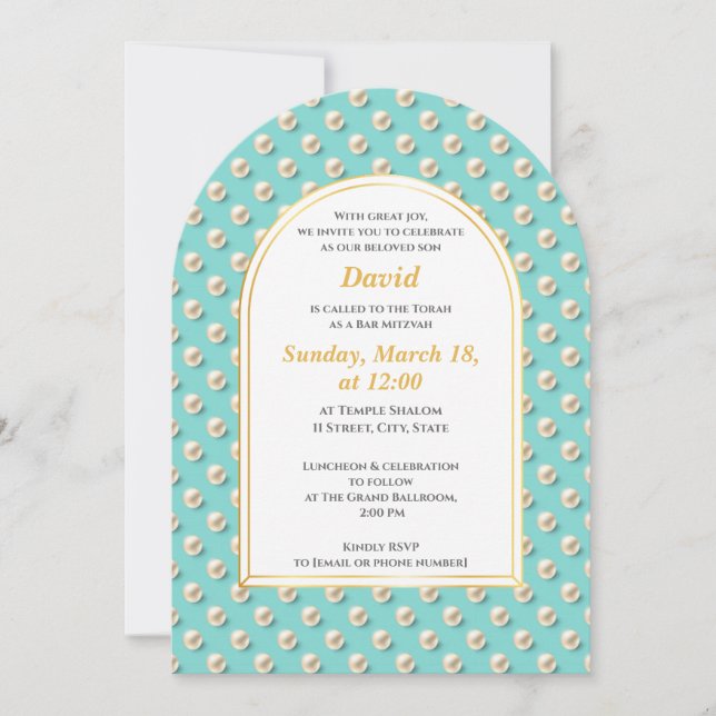 Elegant Pearl Bar Mitzvah Invitation (Front)