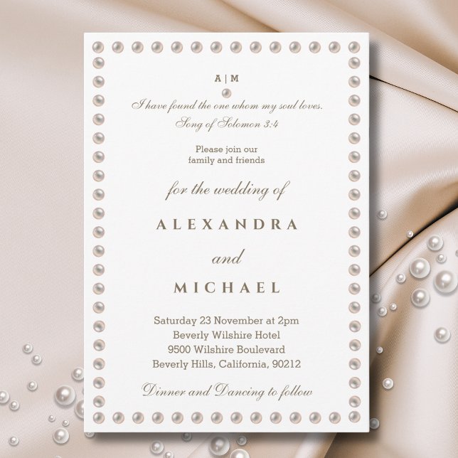 Elegant Pearl Bible Verse Christian Wedding  Invitation (Creator Uploaded)
