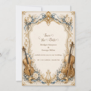 Elegant Pearl Blue Florals Strings Wedding Luxe Invitation