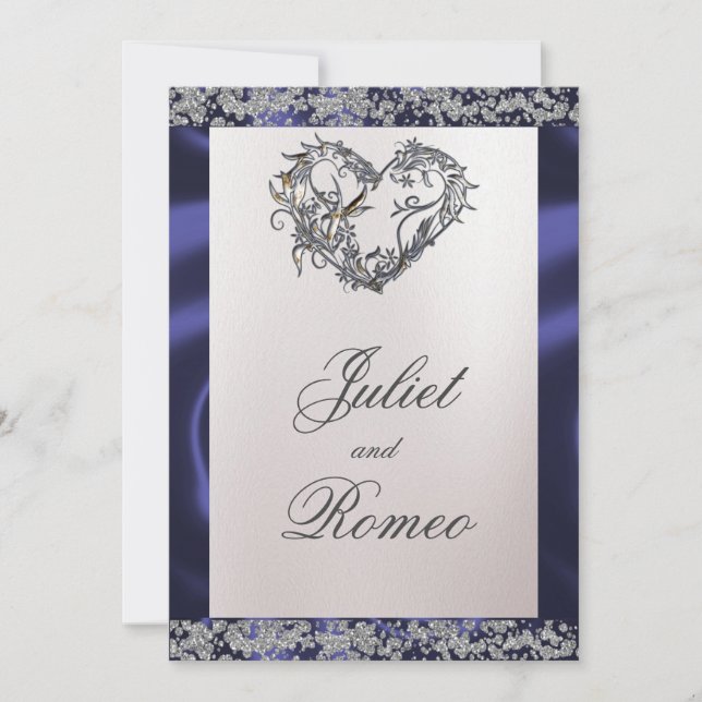 Elegant Pearl, Blue Ribbon & Sparkle Invitation (Front)