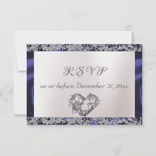 Elegant Pearl, Blue Ribbon & Sparkle RSVP Card (Front)