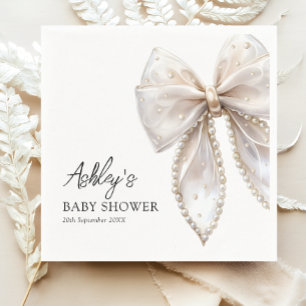 Elegant Pearl Bow Baby Shower Napkin