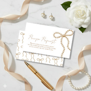 Elegant Pearl Bow Bridal Shower Recipe Request Enclosure Card