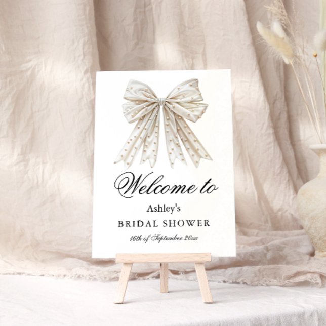 Elegant Pearl Bow Bridal Shower Welcome Poster (Creator Uploaded)
