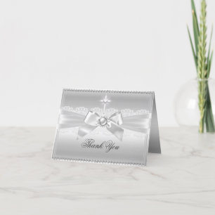 Elegant Pearl Bow & Cross Thank You Card