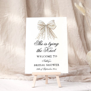 Elegant Pearl Bow She's Tying the Knot Welcome Poster