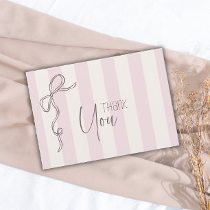 Elegant Pearl Bow Vintage Stripes Baby Shower Thank You Card