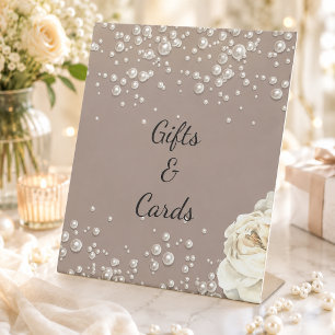 Elegant Pearl Bridal Shower Advice Sign – Grey & W