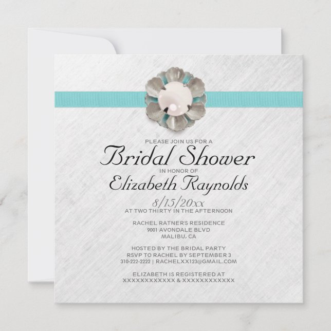 Elegant Pearl Bridal Shower Invitations (Front)