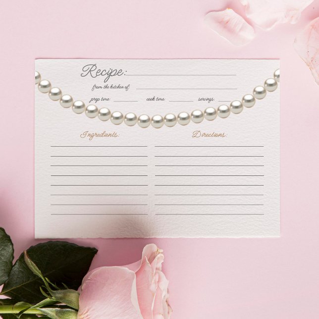 Elegant Pearl Bridal Shower Recipe Card (Creator Uploaded)