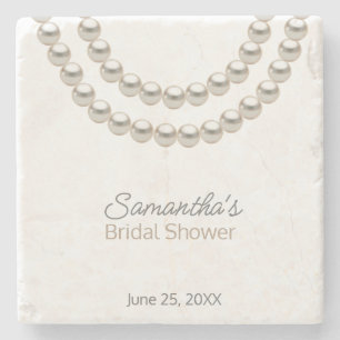 Elegant Pearl Bridal Shower Stone Coaster