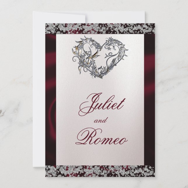Elegant Pearl, Burgundy Ribbon & Sparkle Invitation (Front)