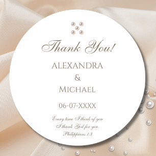 Elegant Pearl Christian Wedding Thank You Classic Round Sticker