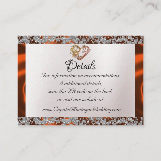 Elegant Pearl, Copper Ribbon & Sparkle QR Code Enclosure Card (Front)