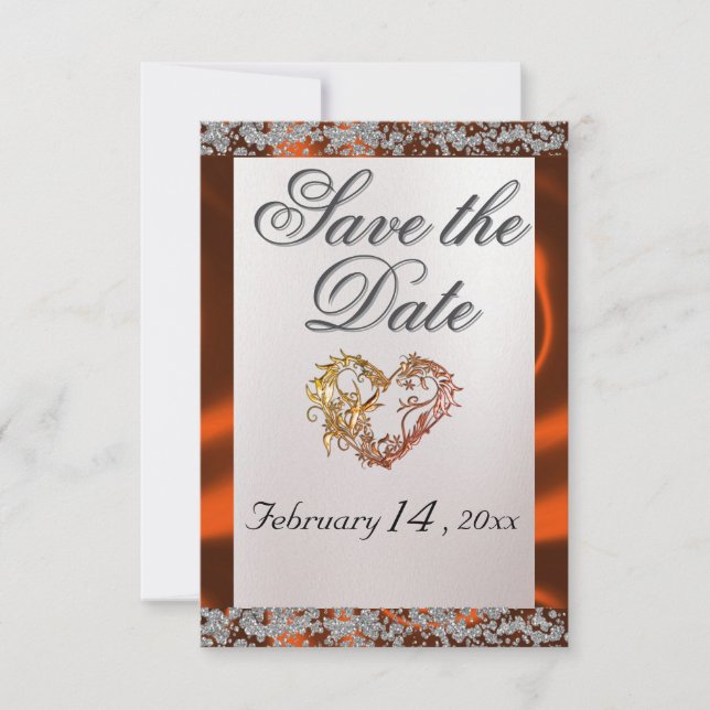 Elegant Pearl, Copper Ribbon & Sparkle Save The Date (Front)