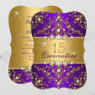 Elegant Pearl Damask Purple Quinceanera Invitation