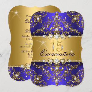 Elegant Pearl Damask Royal Blue Quinceanera Invitation