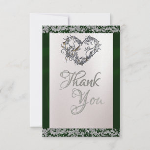 Elegant Pearl, Emerald Ribbon & Sparkle Thank You Card