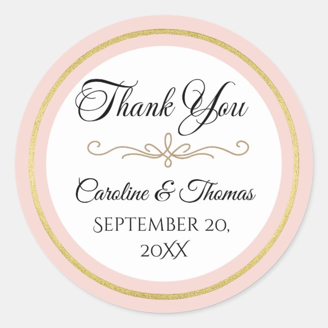 Elegant Pearl Gold Script Wedding Romantic Favours Classic Round Sticker (Front)