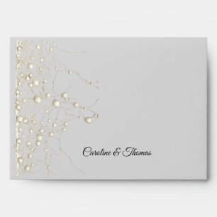 Elegant Pearl Gold Script Wedding Romantic Pearls Envelope
