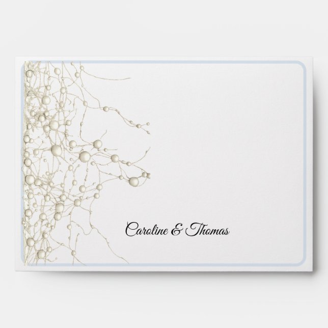 Elegant Pearl Gold Script Wedding Romantic Pearls Envelope (Front)