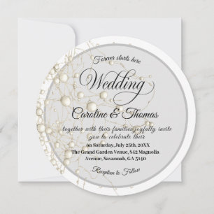 Elegant Pearl Gold Script Wedding Romantic Pearls Invitation