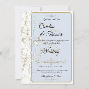 Elegant Pearl Gold Script Wedding Romantic Pearls Invitation