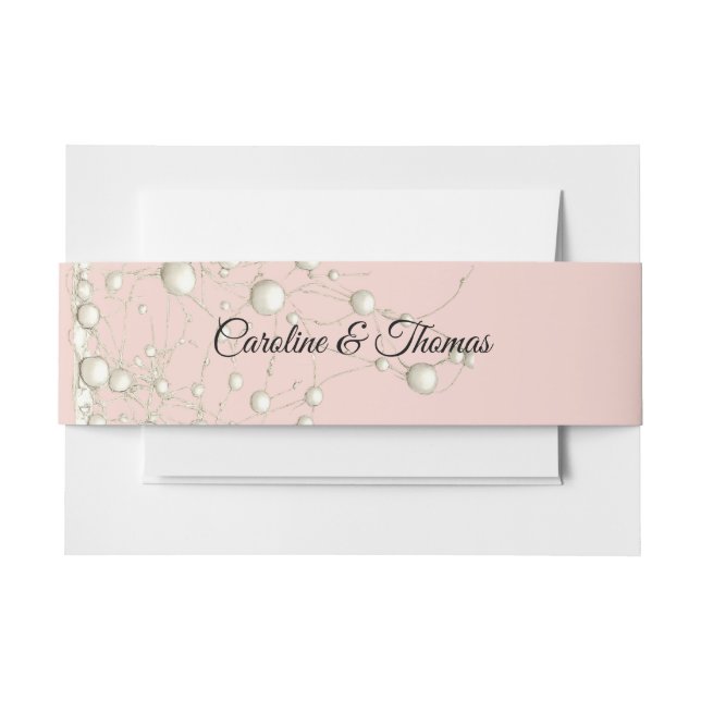 Elegant Pearl Gold Script Wedding Romantic Pearls Invitation Belly Band (Front Example)