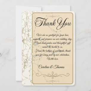 Elegant Pearl Gold Script Wedding Romantic Pearls Thank You Card