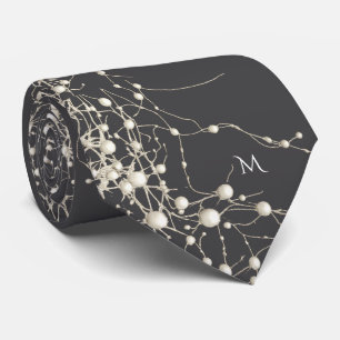 Elegant Pearl Gold Script Wedding Romantic Pearls Tie