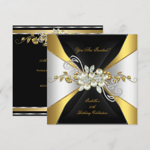 Elegant Pearl Gold Silver Diamond Birthday Party 3 Invitation