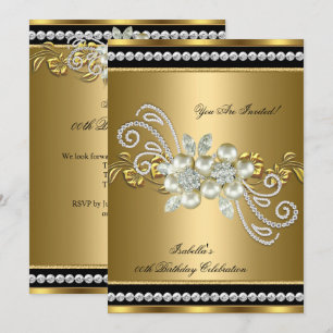 Elegant Pearl Gold Silver Diamond Birthday Party 7 Invitation