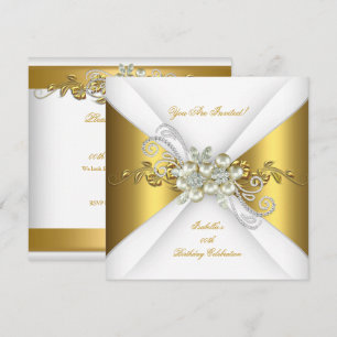 Elegant Pearl Gold Silver Diamond Birthday Party A Invitation