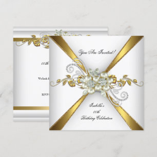 Elegant Pearl Gold Silver Diamond Birthday Party Invitation