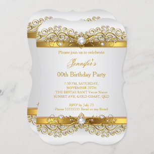 Elegant Pearl Gold White Silver Birthday Party Invitation