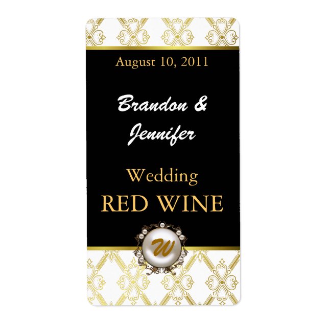Elegant Pearl Monogram Wedding Mini Wine Labels (Front)