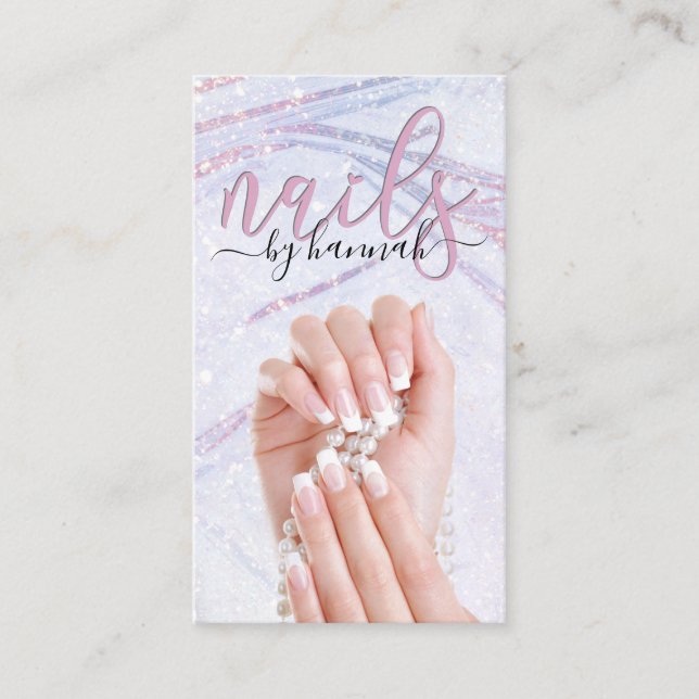 Elegant Pearl Nail Technician Chic Business Card (Front)