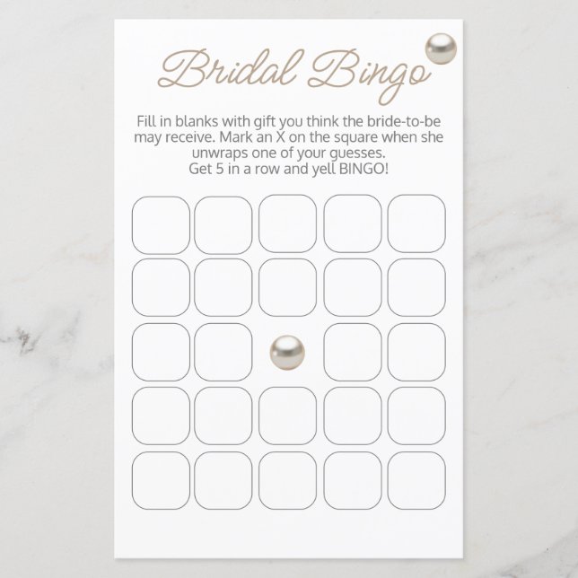 Elegant Pearl necklace Bridal Shower Bingo Game (Front)