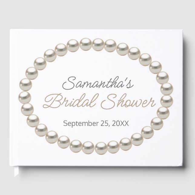 Elegant Pearl Necklace Bridal Shower Guest Book (Front)