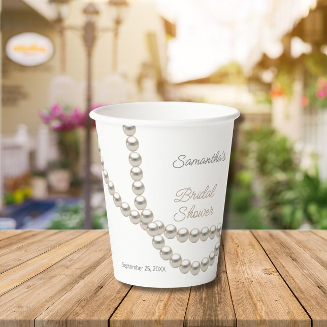 Elegant Pearl Necklace Bridal Shower Paper Cups (Creator Uploaded)