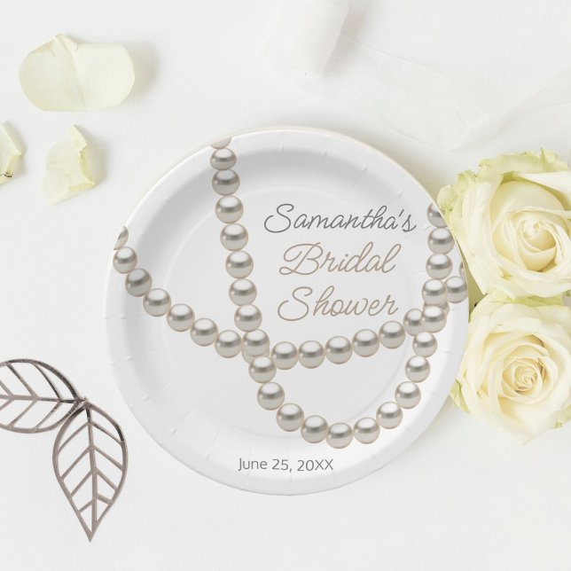 Elegant Pearl Necklace Bridal Shower Paper Plate (Creator Uploaded)