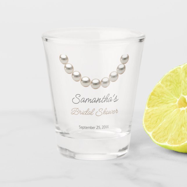 Elegant Pearl Necklace Bridal Shower Shot Glass (Front)