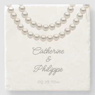 Elegant Pearl necklace Wedding Stone Coaster