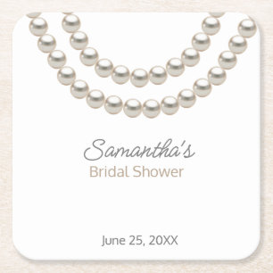 Elegant Pearl neclace Bridal Shower Square Paper Coaster