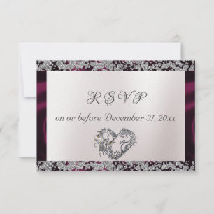 Elegant Pearl, Purple Ribbon & Sparkle RSVP Card