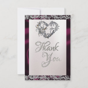 Elegant Pearl, Purple Ribbon & Sparkle Thank You Card