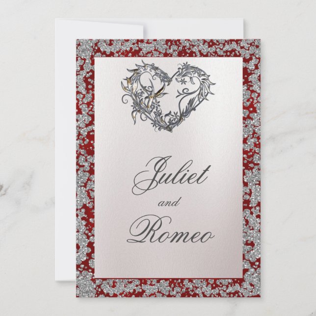 Elegant Pearl, Red Ribbon & Sparkle 2 Invitation (Front)